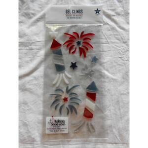 NEW Fireworks Happy 4th of July Stars Patriotic Gel Window Sticker Clings 45 ct